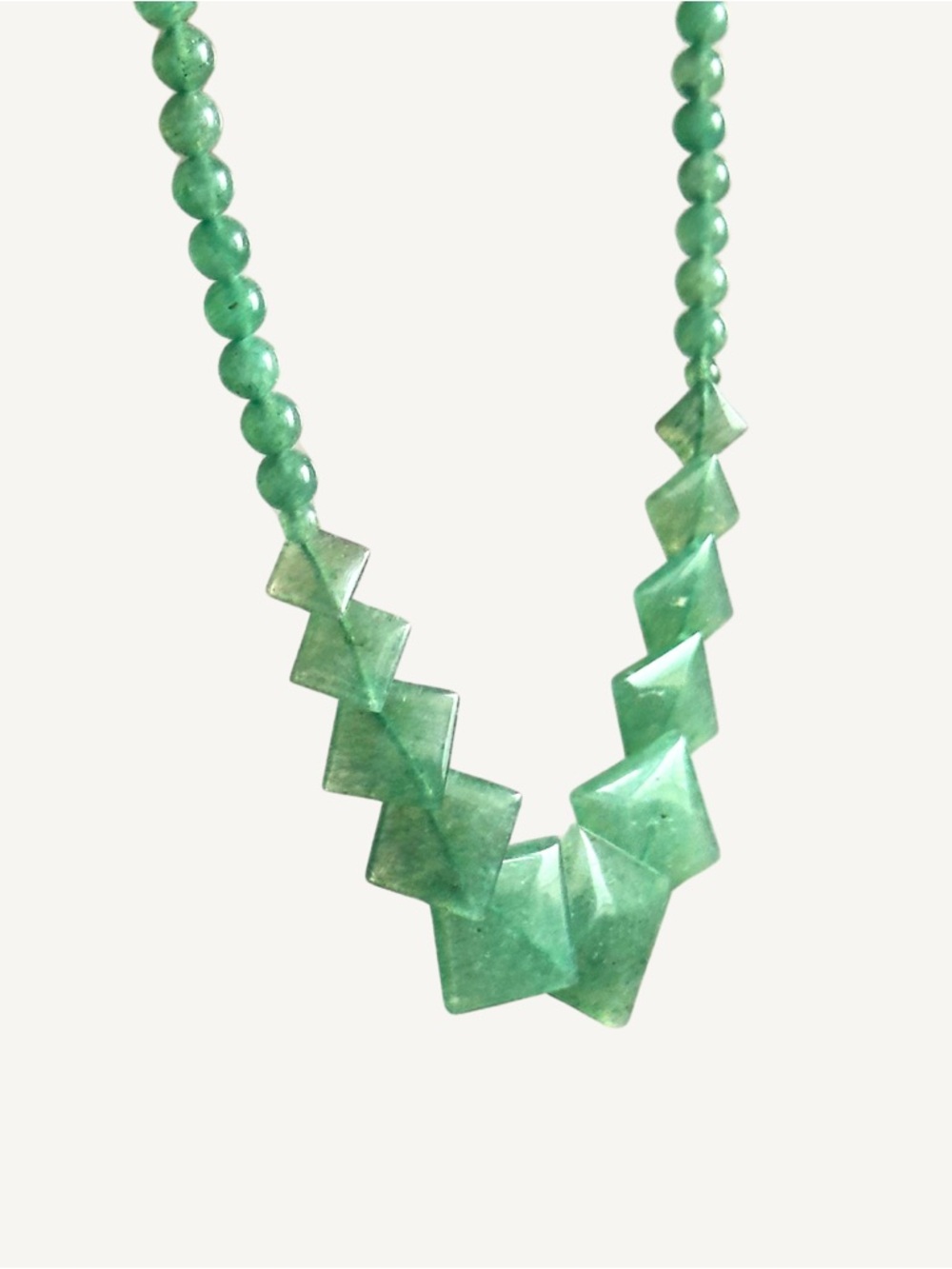 Natural Jade Art Deco Diamond Bead Necklace - Picture 5 of 7